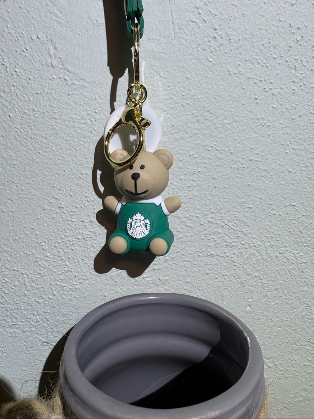 Starbucks Green and Tan Bear Keychain with Gold Clasp